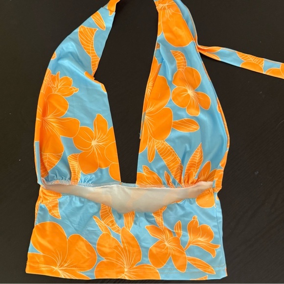 Orange and blue Hawaiian flower print plunge crop tank top | brand new - Picture 8 of 8